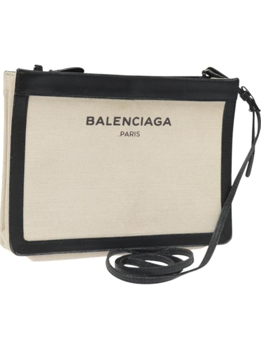 BALENCIAGA Shoulder Bag Canvas Leather White Black 339937